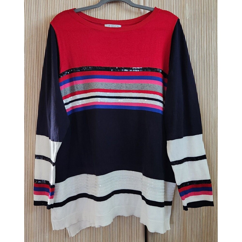 Liz Claiborne Women's Sweater 3X Lightweight Cotton Long Sleeve Pullover Bling